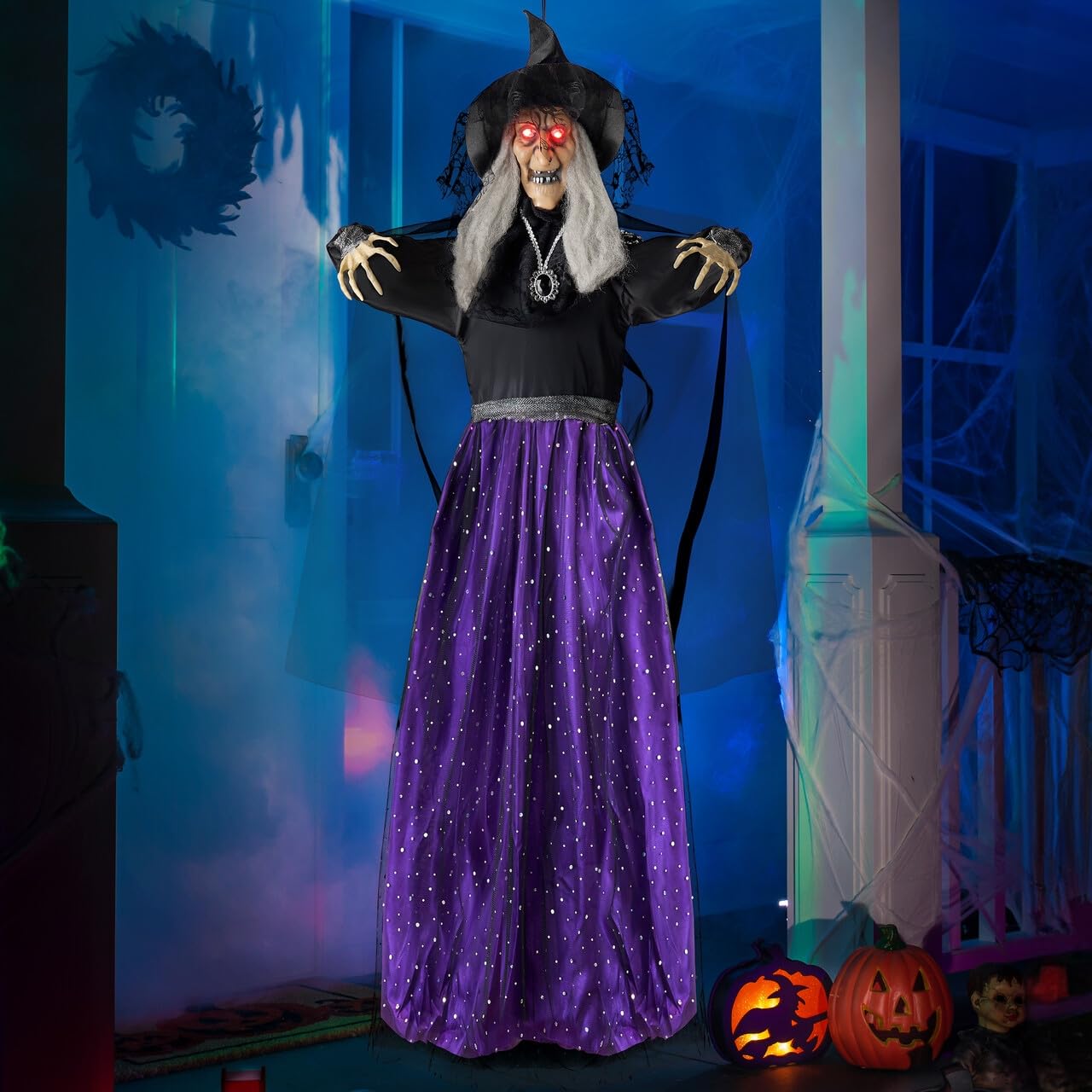 JOYIN 47” Animated Witch Halloween Decorations Outdoor Indoor